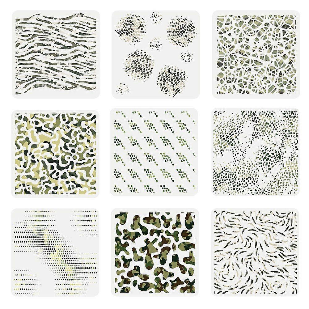 PET Out Drawing Painting Stencils Sets for DIY Scrapbook Photo Album Mixed Shapes 300x300mm 9pcs/set