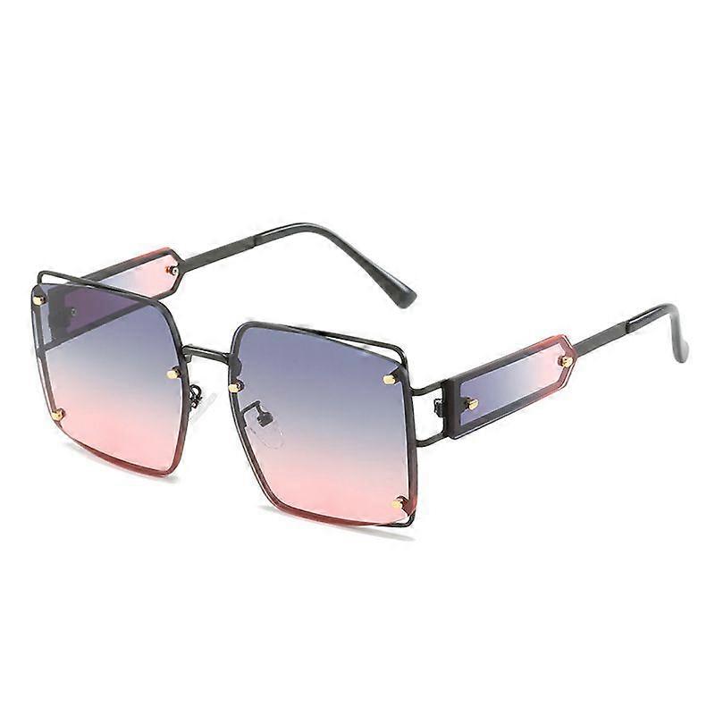 Wekity Elegant Square Cut Sunglasses Oversized Metal Temples