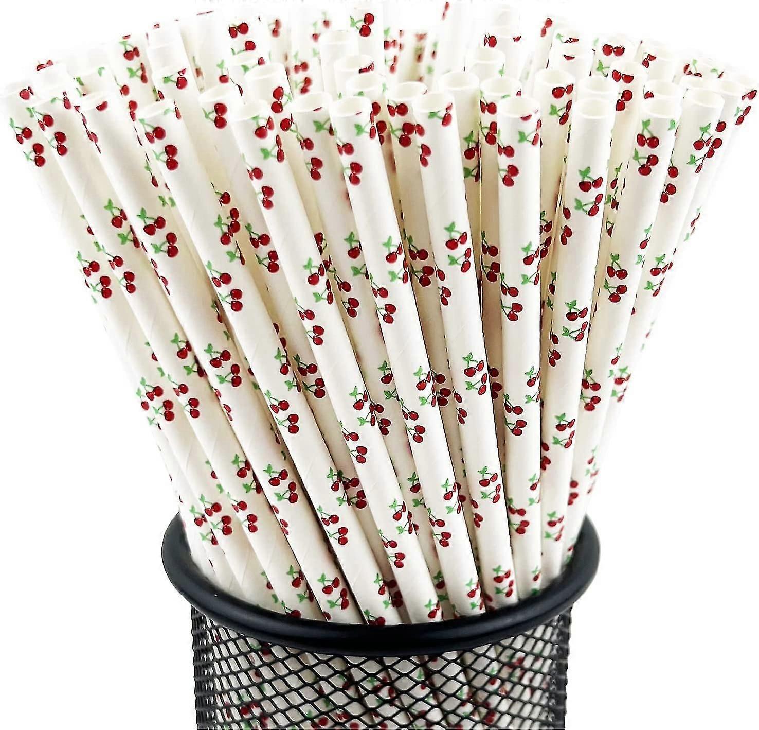 Disposable Drinking Fruit Paper Straws, Pack 100 Cherry