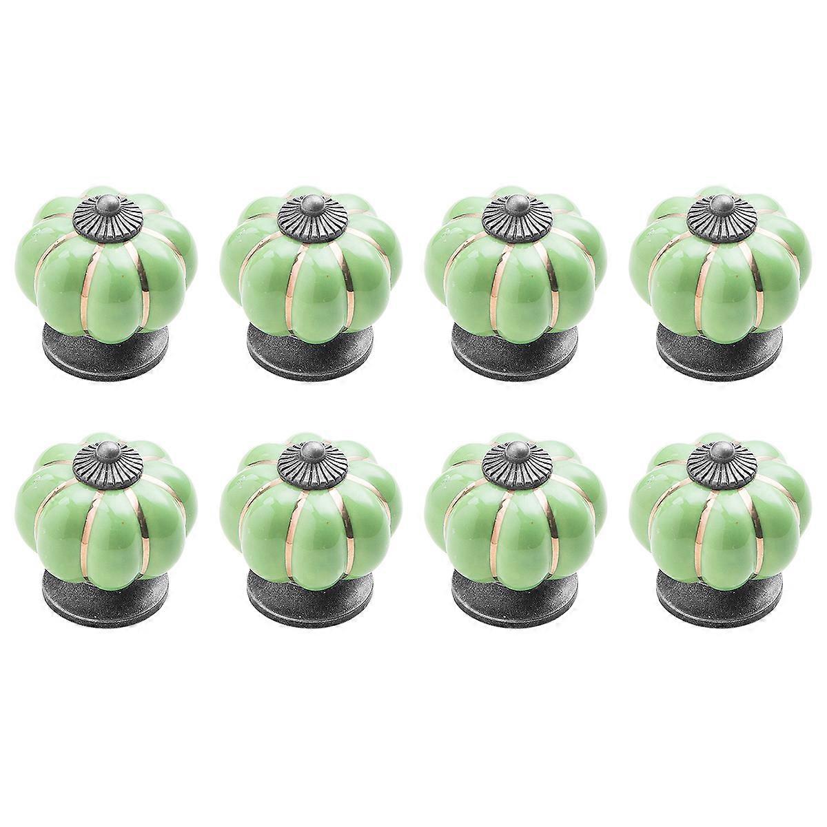 8 Pieces Pumpkin Ceramic Drawer Knobs Kitchen Drawer Knobs (Green)