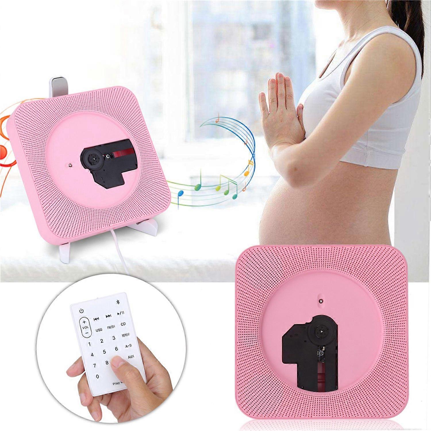 Portable Wall Mounted Bluetooth Remote Control CD MP3 Player FM Radio with US Plug (Pink)