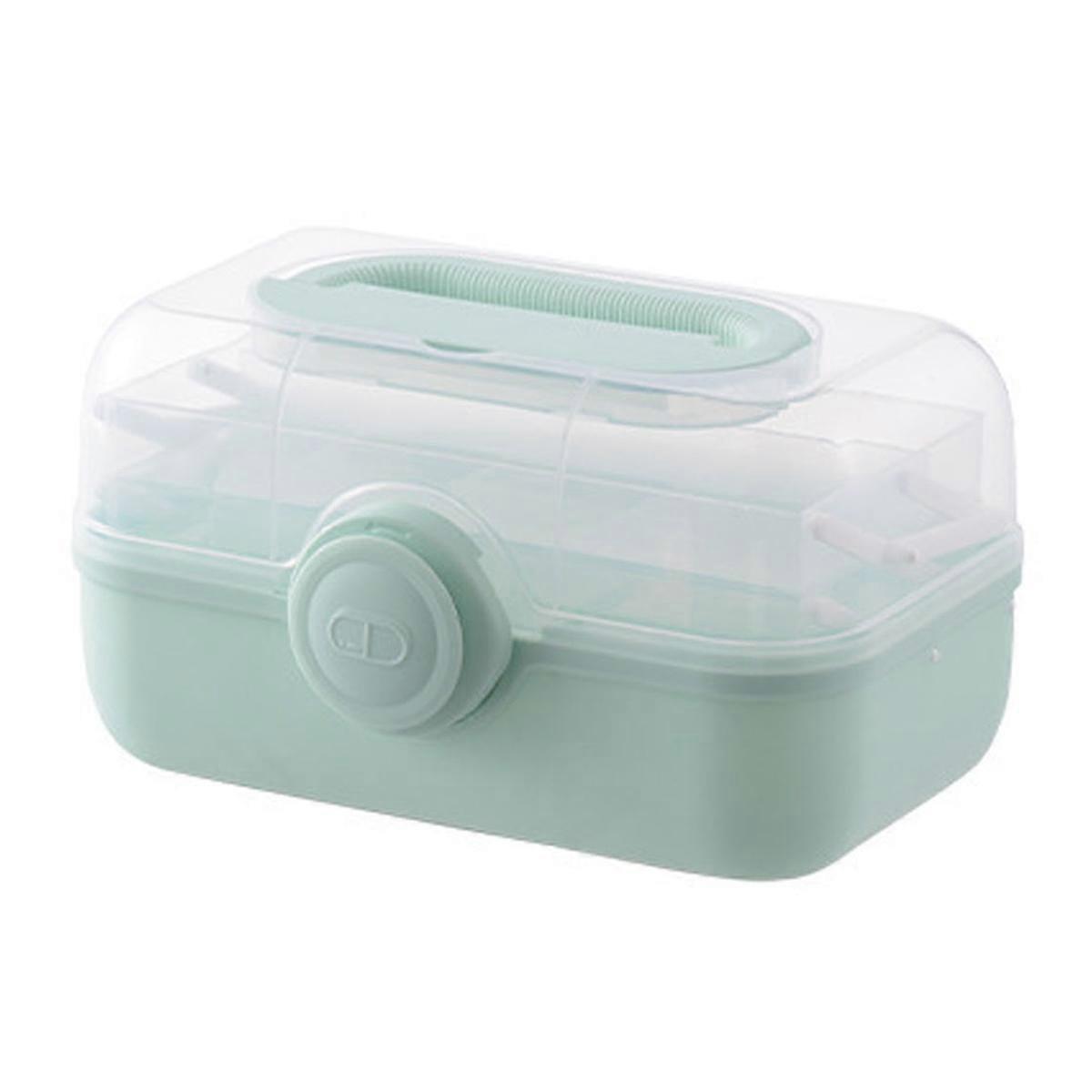 Three-Layer Storage Box Organizer Folding Tool Box/Medicine Box/Family First Aid Box with 2 Trays(green)