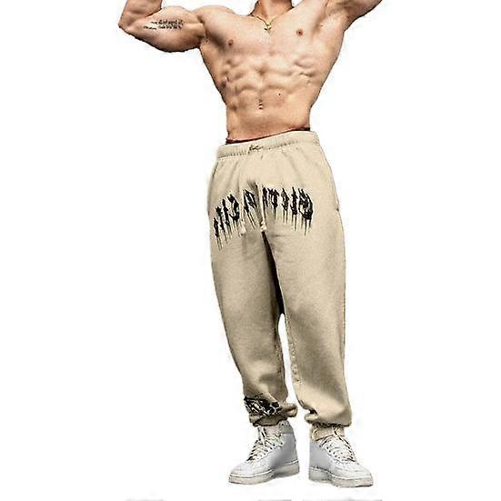 Men Sweatpants Letter Print Ankle-banded Drawstring Elastic Waist Thickened Loose Basketball Jogging Outdoor Long Trousers Sport Pants