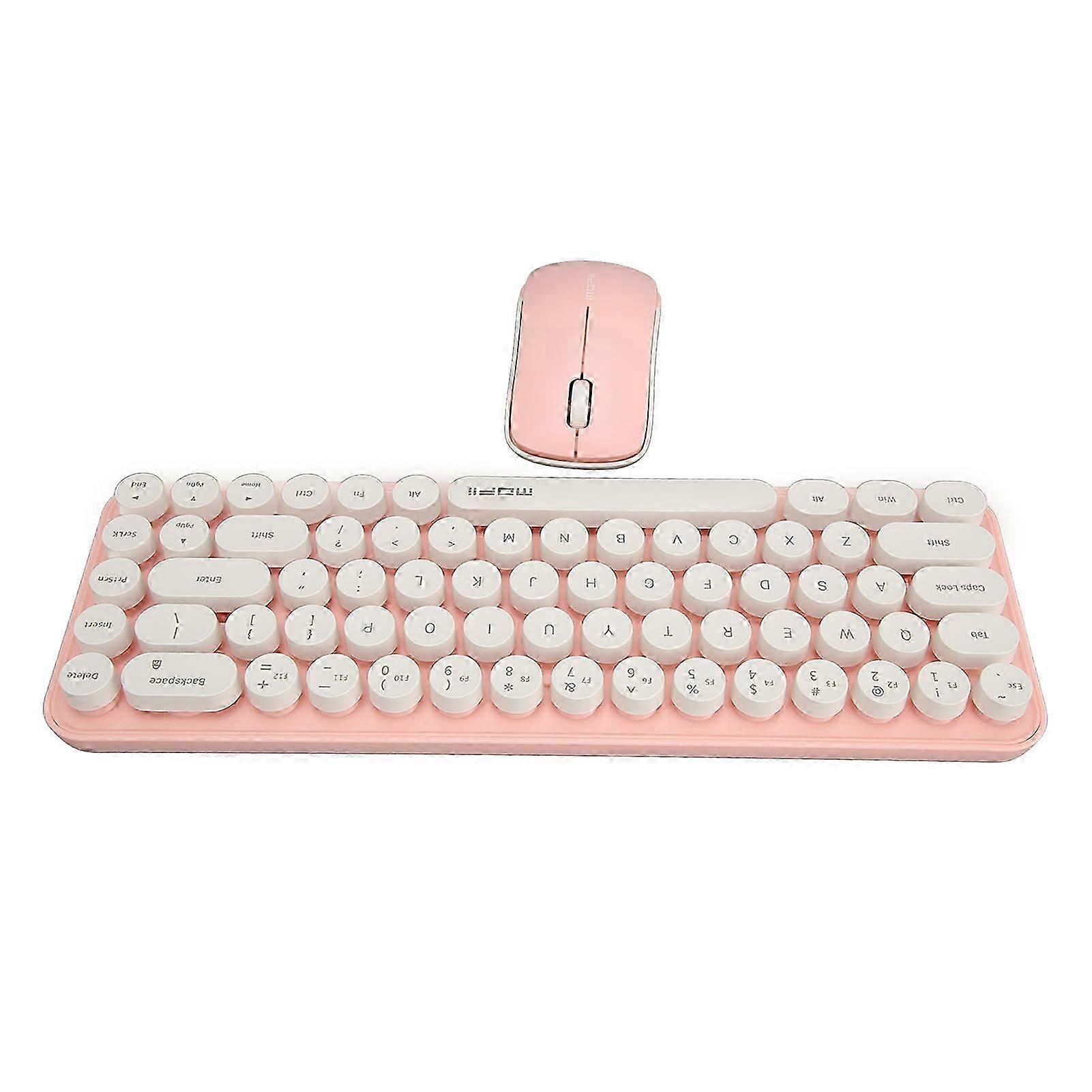 Wireless Keyboard Mouse Combo Mini Portable Retro Silent 2.4g Wireless 68 Keys Office Keyboard Mouse Set White Pink