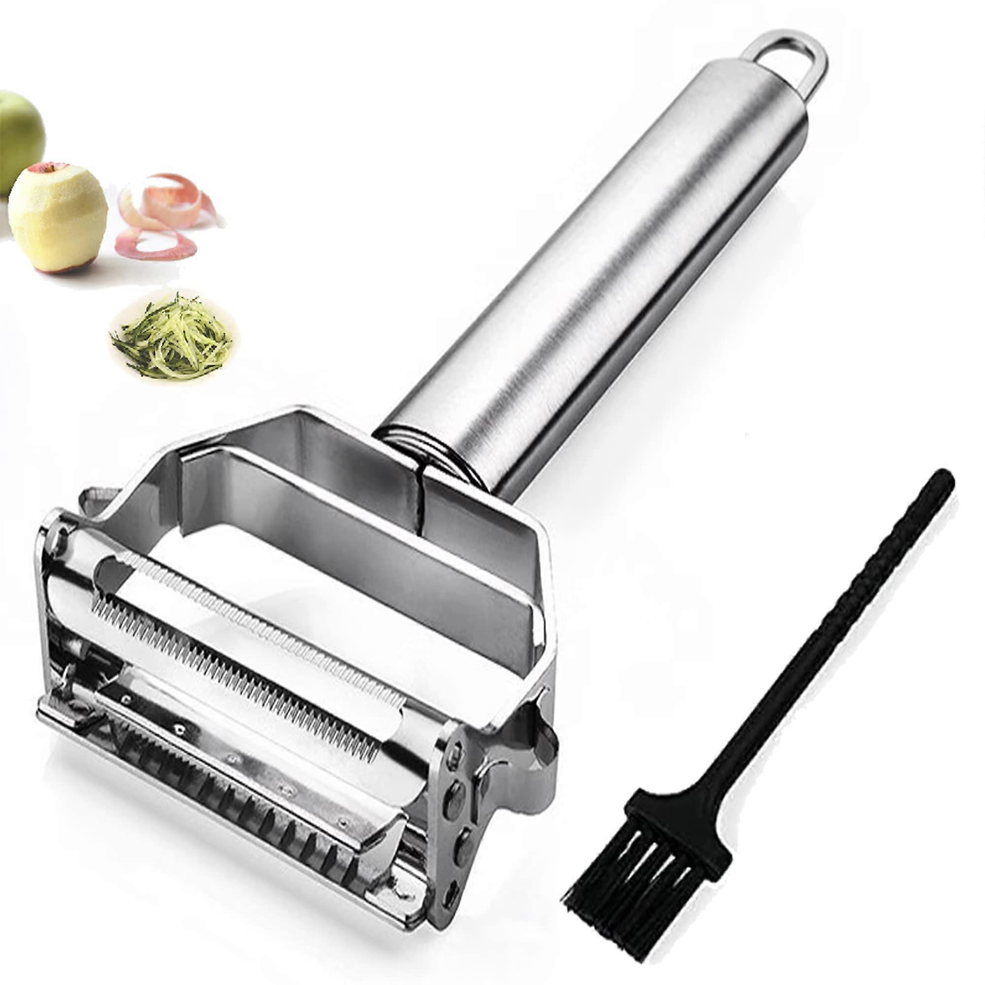 Julienne Peeler Vegetable Peeler Dual Blade Stainless Steel Cutter Slicer with Brush