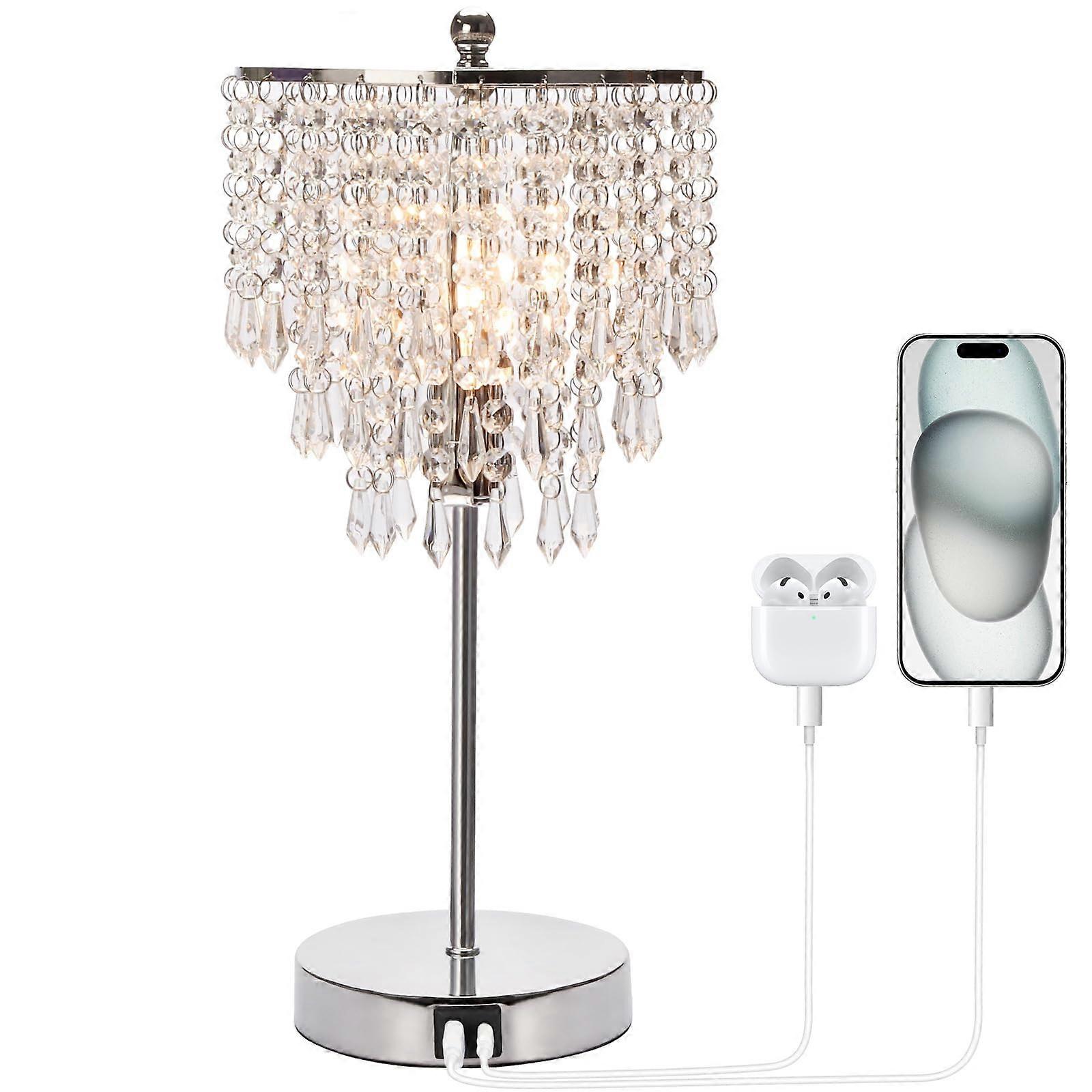 3-Way Dimmable Table Lamp with Touch Control and USB C+A Ports for Home Office