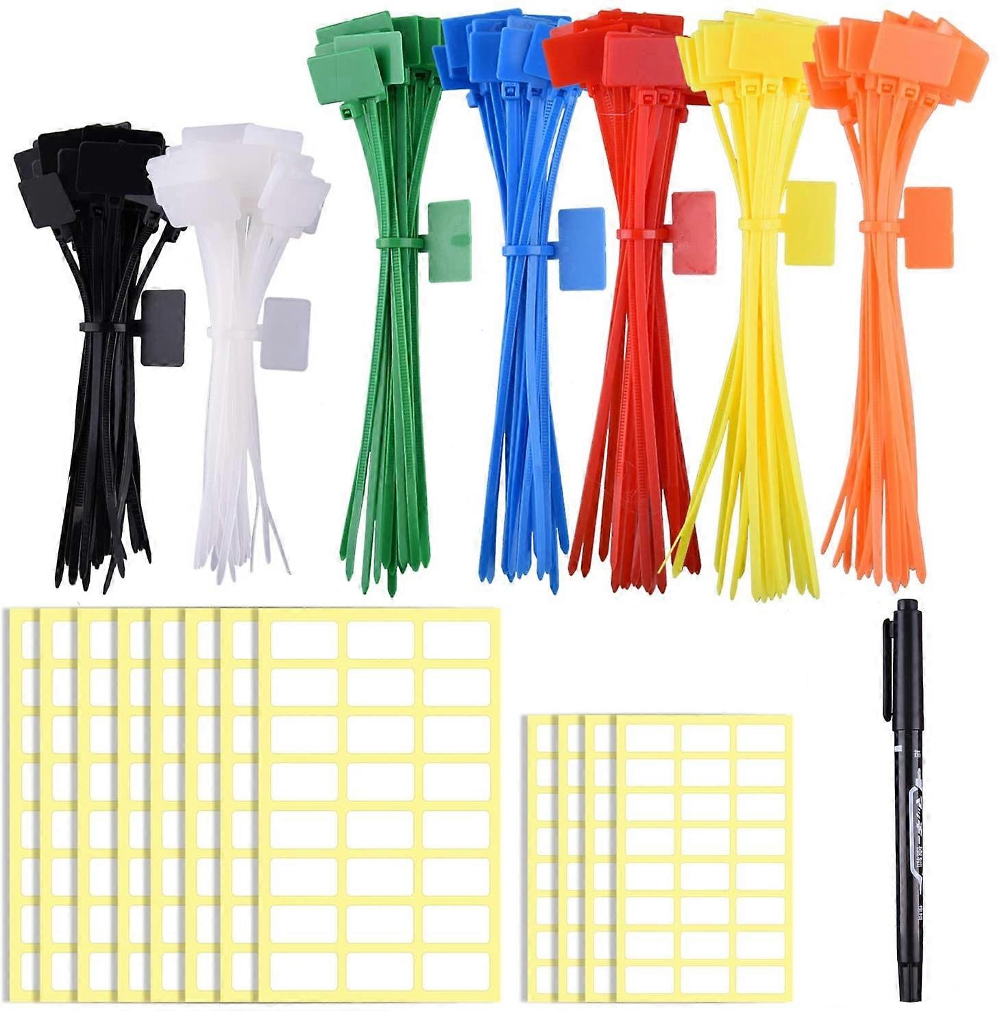 Anti-counterfeiting buckle color label tie - mixed 7 colors 4X20 cm/100 strips with marker stickers