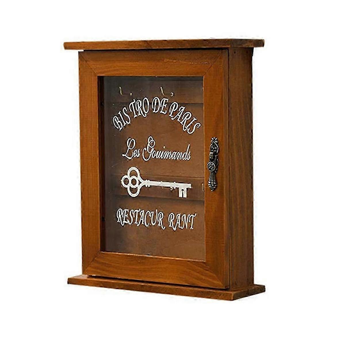 Wooden Key Box, Retro, Wall, Key Cabinet with Magnetic Door, Durable Solid Wood Storage with 6 Hooks-A