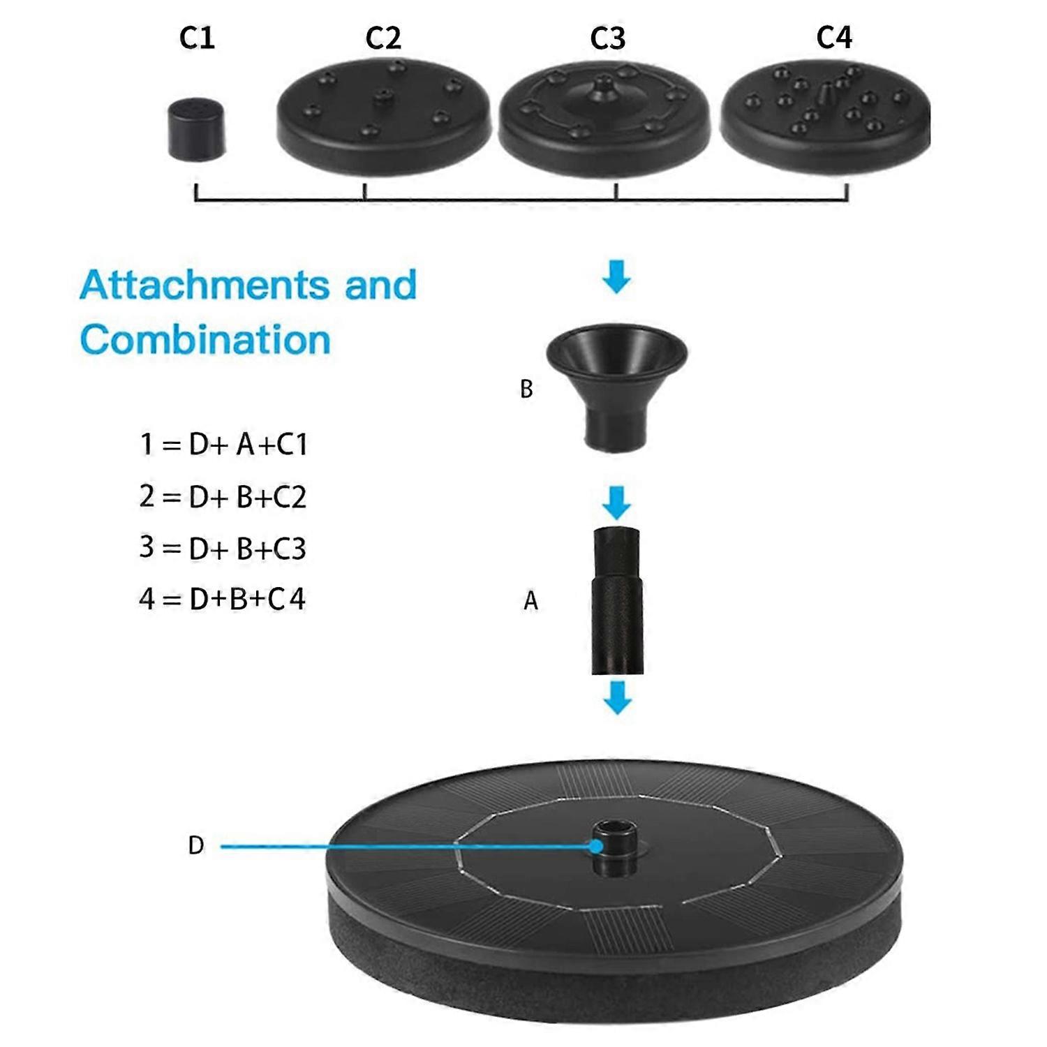 Solar Fountain Pump Bird Bath Fountain Floating Fountain for Pools with 4 Spraying Nozzles Courtyard