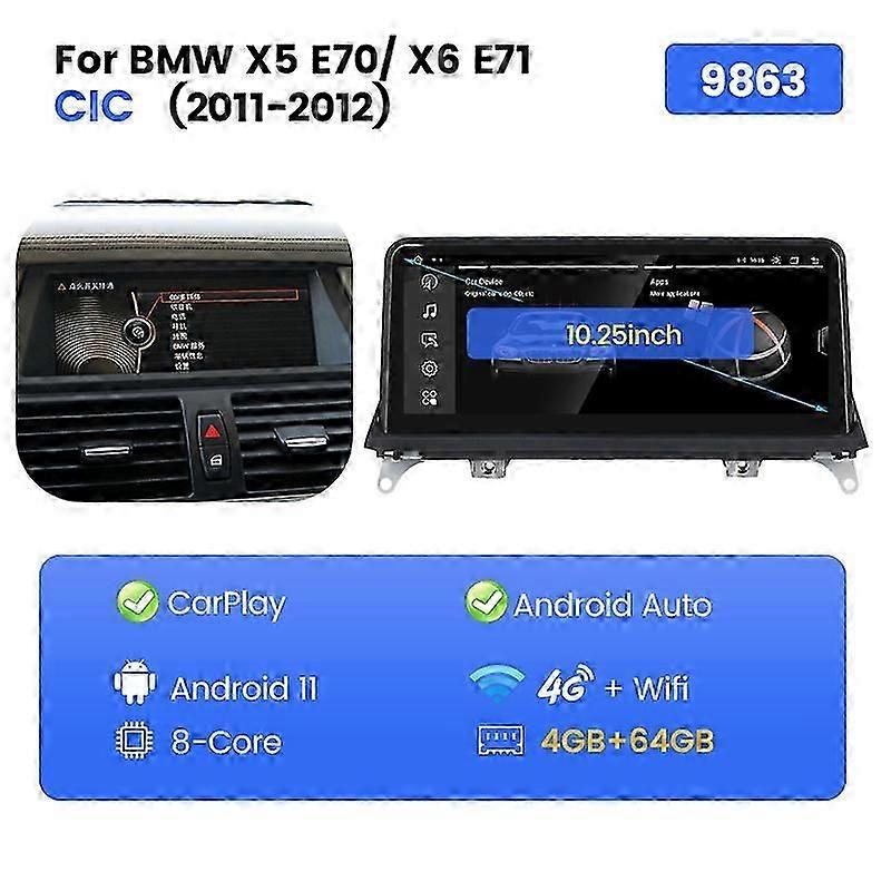 10.25" αρρενωπά 11 για BMW X5 E70/X6 E71 2007-2013 στερεοφωνικός δέκτης αναπαραγωγής πολυμέσων αυτοκινήτων 6+128G 360 κάμερα 4G LTE 8Core DSP