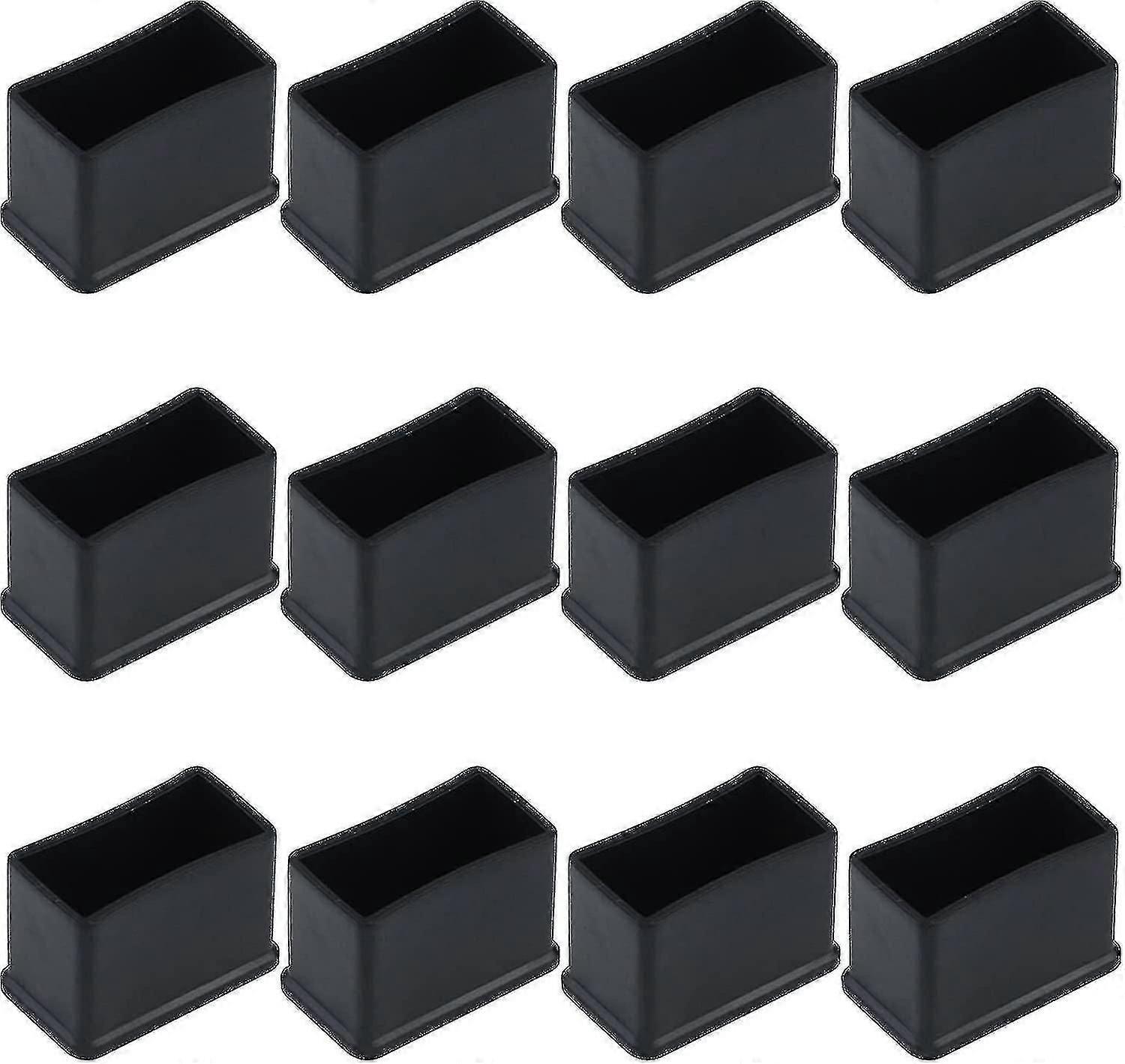 12 Pack 15 X 30 Mm Black Rectangular Rubber Felt Table Or Chair Leg Protector Caps