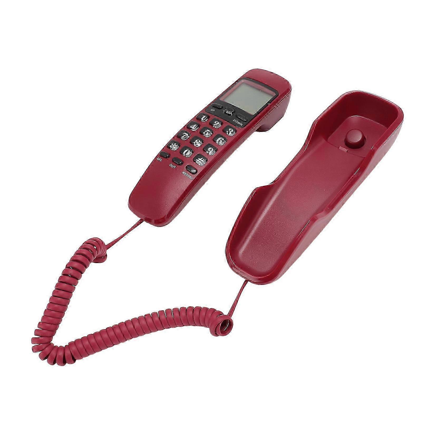 Wall Mounted Corded Phone with Caller ID, Anti-Slip & Call Back for Home/Hotel Use - Red