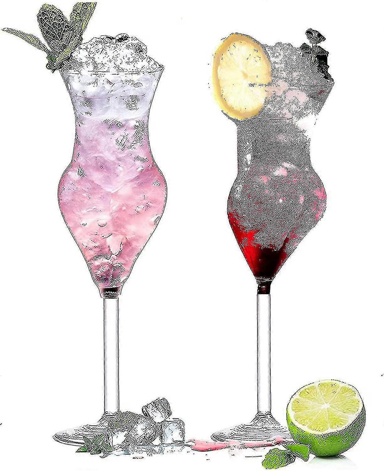 クリエイティブレディカクテルグラス2ピースセット、ウイスキーグラス、シャンパンゴブレット、バンケットバーに適しています