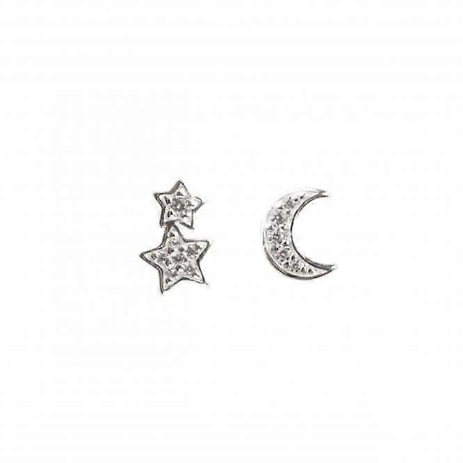 Double Star and Moon Zirconia Stud Earrings 3429CZ