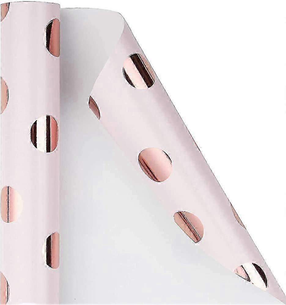 Wrapping Paper Roll Pink Color with Rose Gold Foil Polka Dots Design