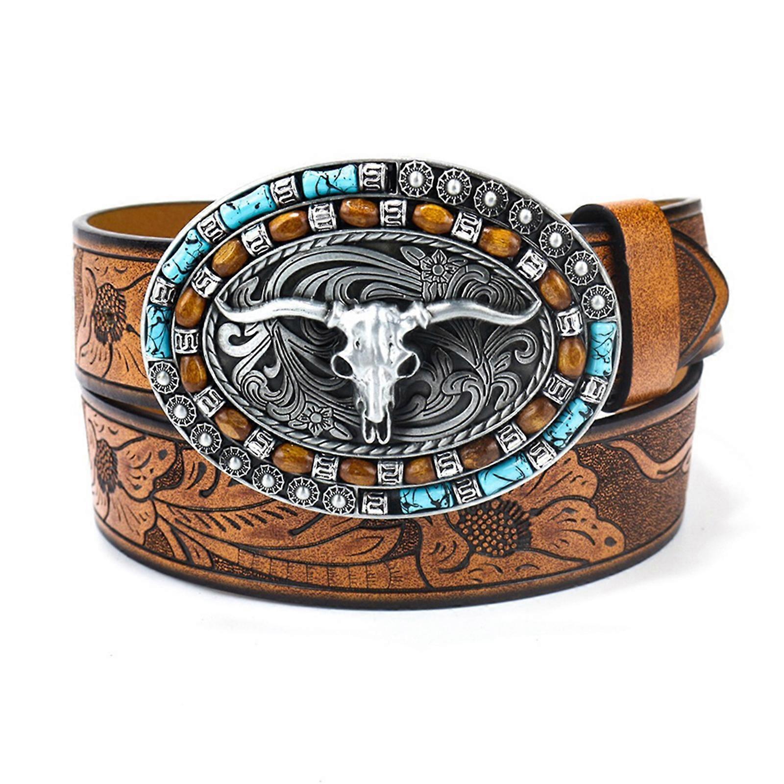 Vintage Western Belt Longhorn Bull Belt Buckle Belt Cowboy 