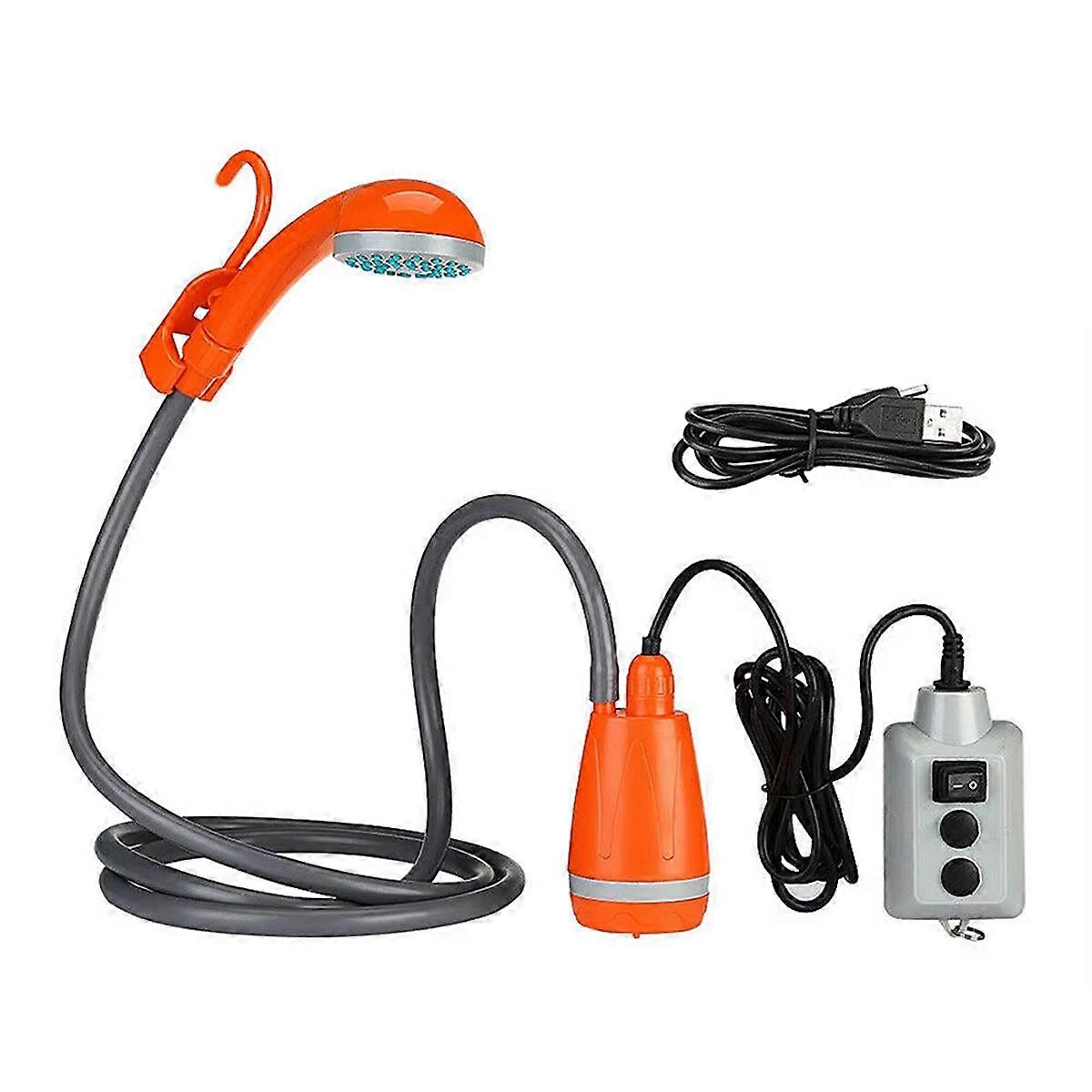 Portable Rechargeable Shower Pump Outdoor Shower Ideal for Outdoor Hiking, Traveling, Beach, and Picnic Orange
