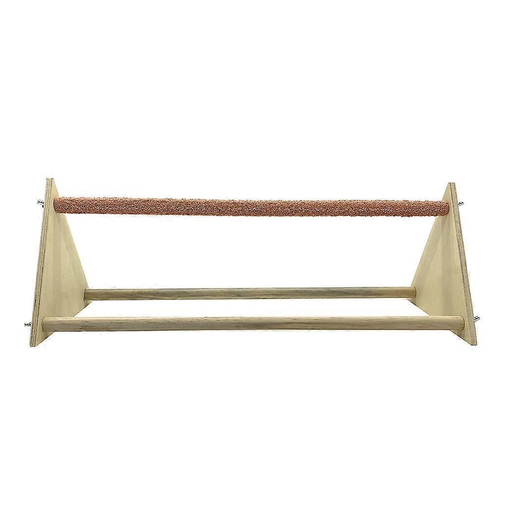 Large Parrot Perch Bar Chicken Training Stand Natural Wood Triangular Rack with Scrub Stick Easy to Install Yellow