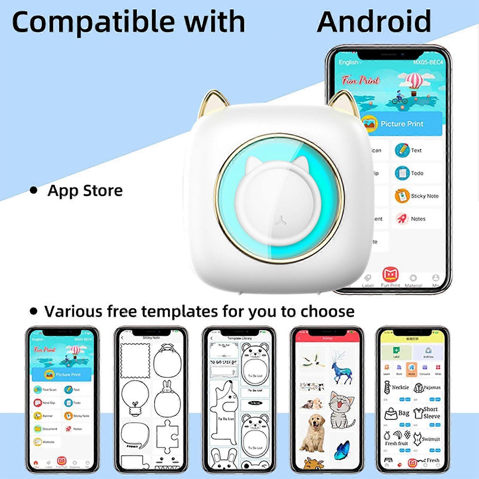 Mini Pocket Printer Portable Thermal Printer Wireless BT Connection 203DPI for Picture Label DIY Handcraft List Memo Notes Journal Receipt Paper Inst