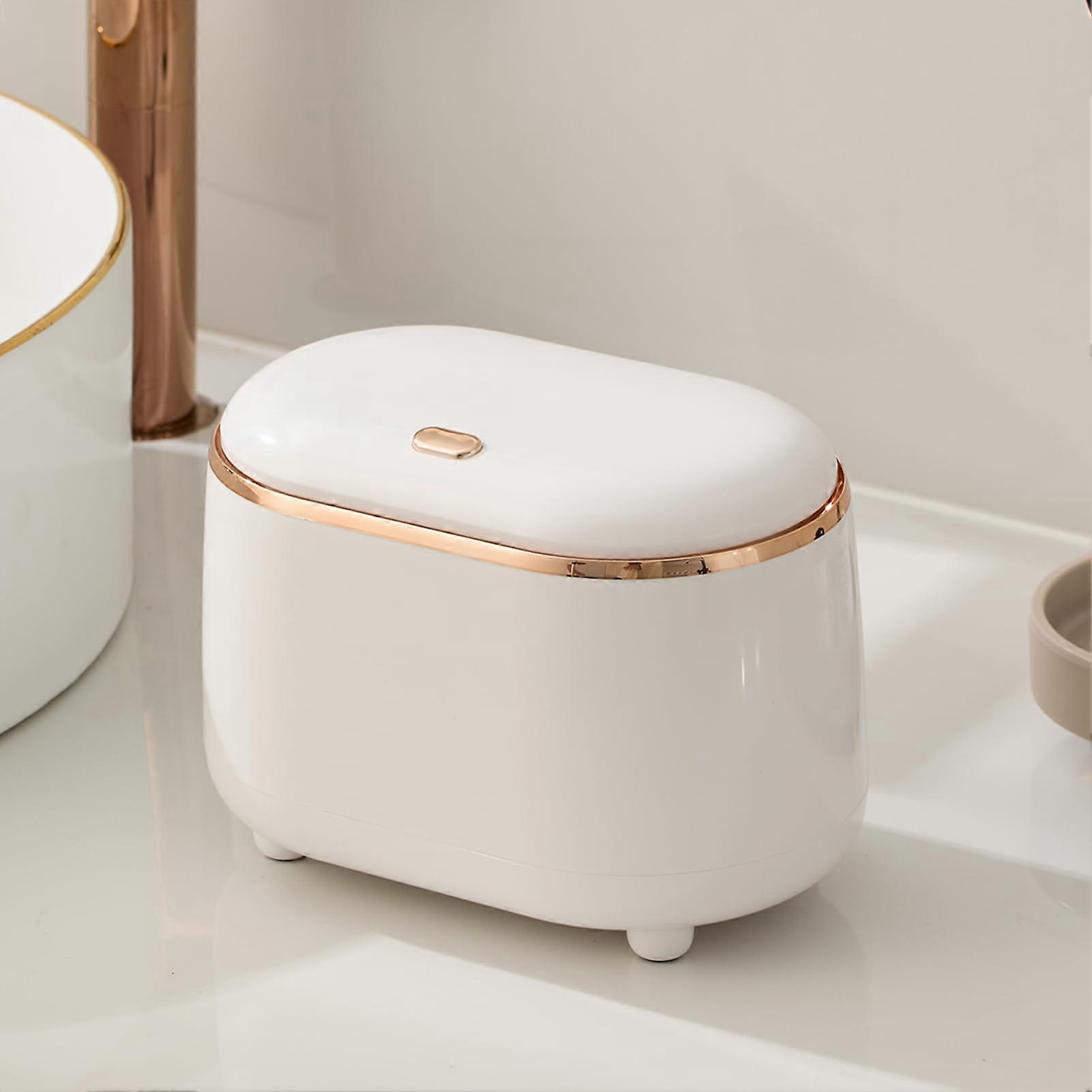 Mini mini garbage box with lid, removable table garbage box office plastic garbage box (white)