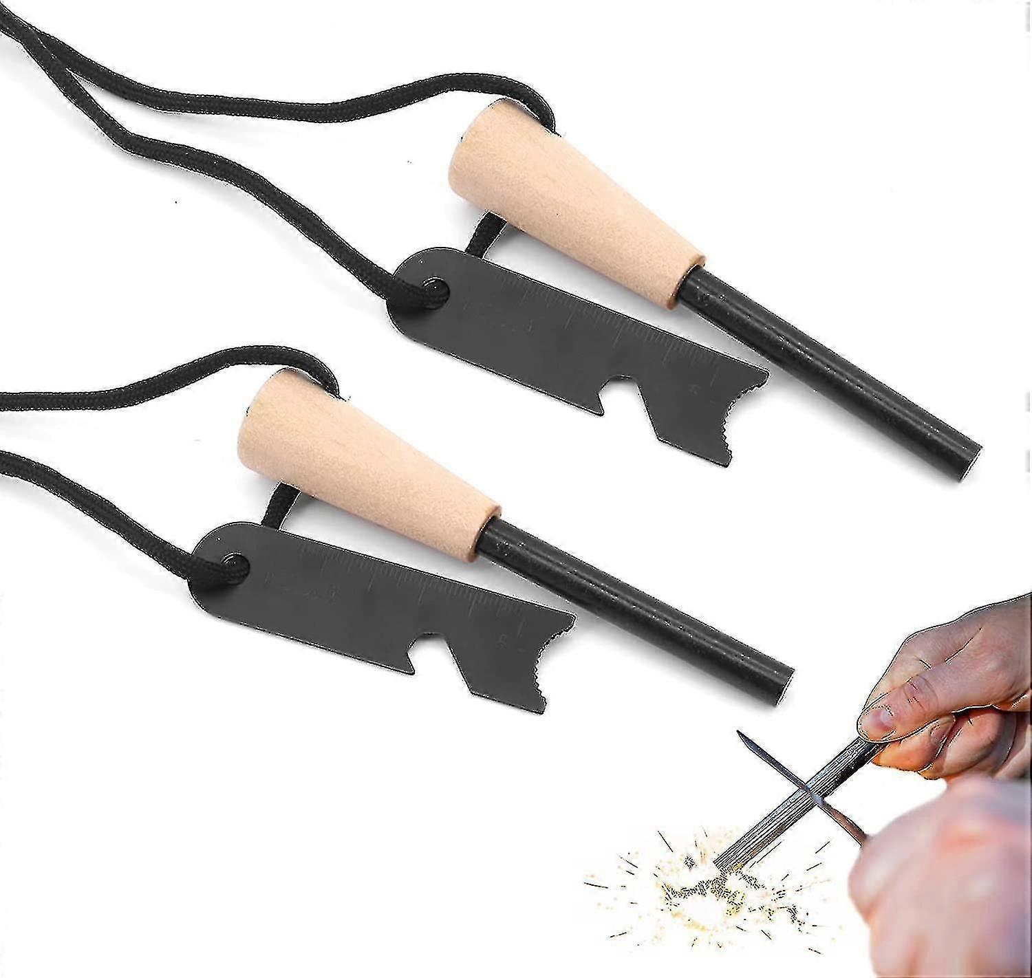 Set Of 2 Flint And Steel,flint Striker Survival For Bushcraft,magnesium Stick Fire Starter Kit With
