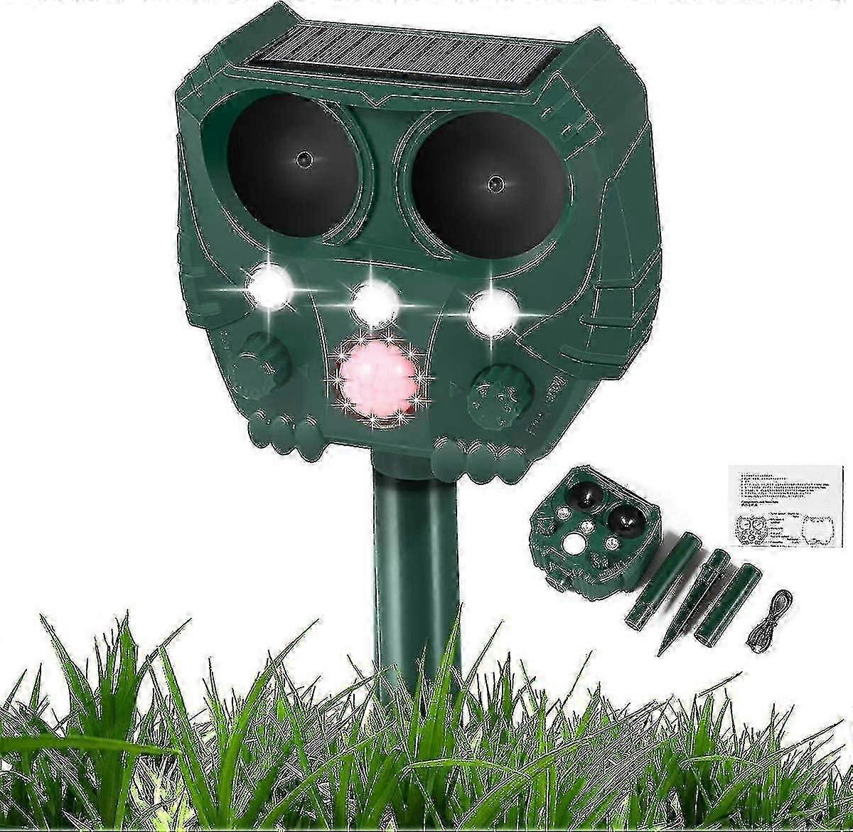 Solar Powered & Waterproof Ultrasonic Fox Repeller, USB Rechargeable with Flashlight