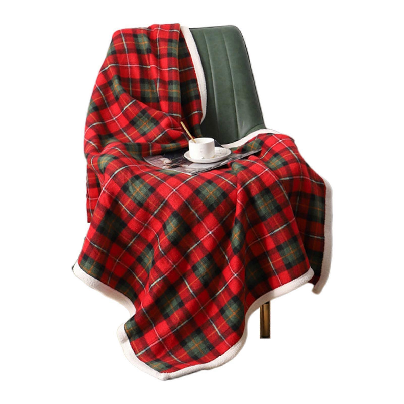 Thick Thermal Sofa Throw Blanket Scottish Plaid Couch Decorative Blanket Soft Throw Blanket Polyester Material for Sofa  100CMx140CM red and green