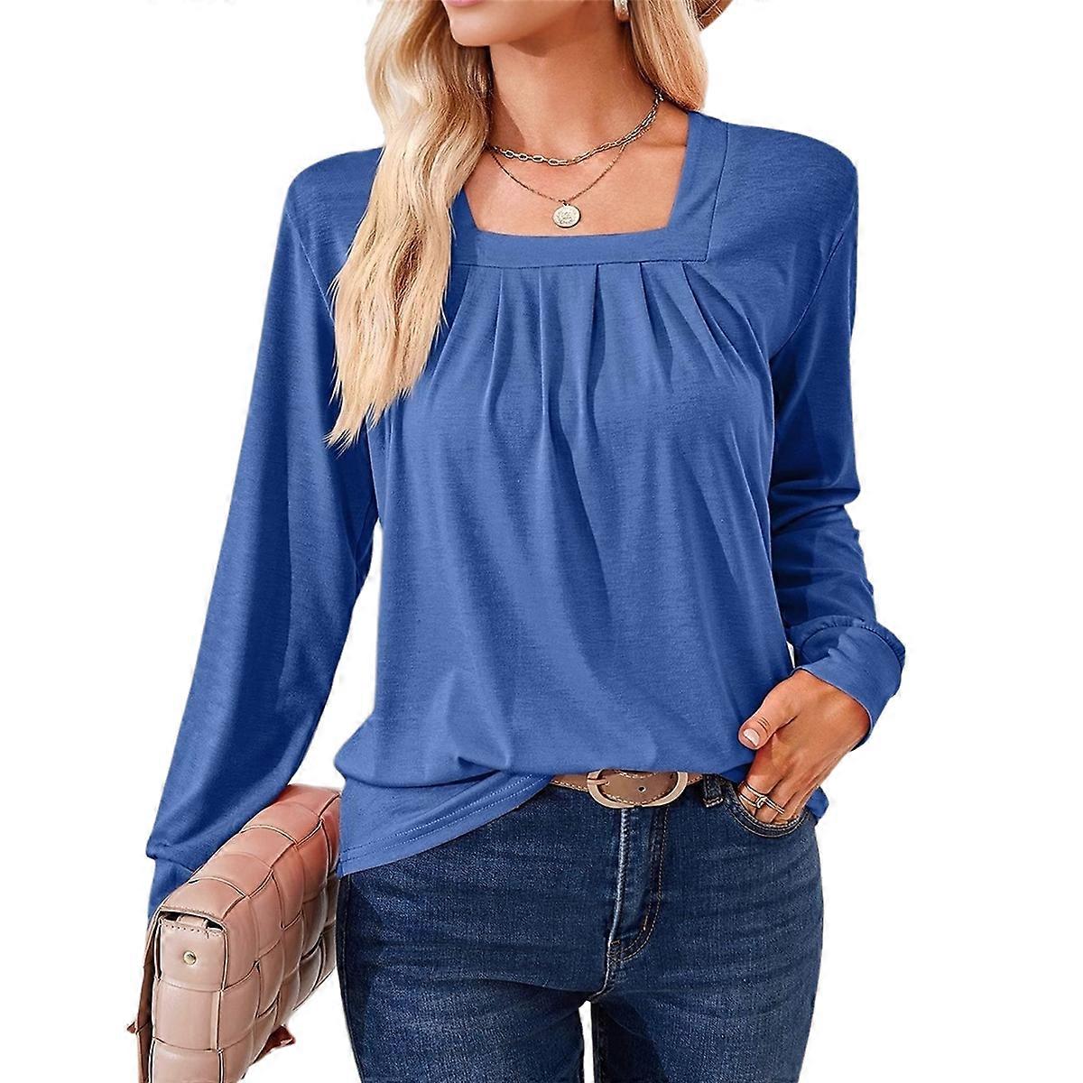 Womens Long Sleeve Tunic Tops Fancy Blue S