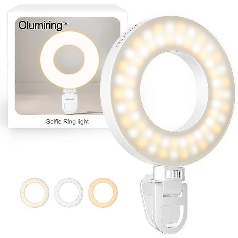 Olumiring Selfie Ring Light 3500K-8500K, Adjustable LED Ring Light with Phone Clamp for Video Calls and Makeup