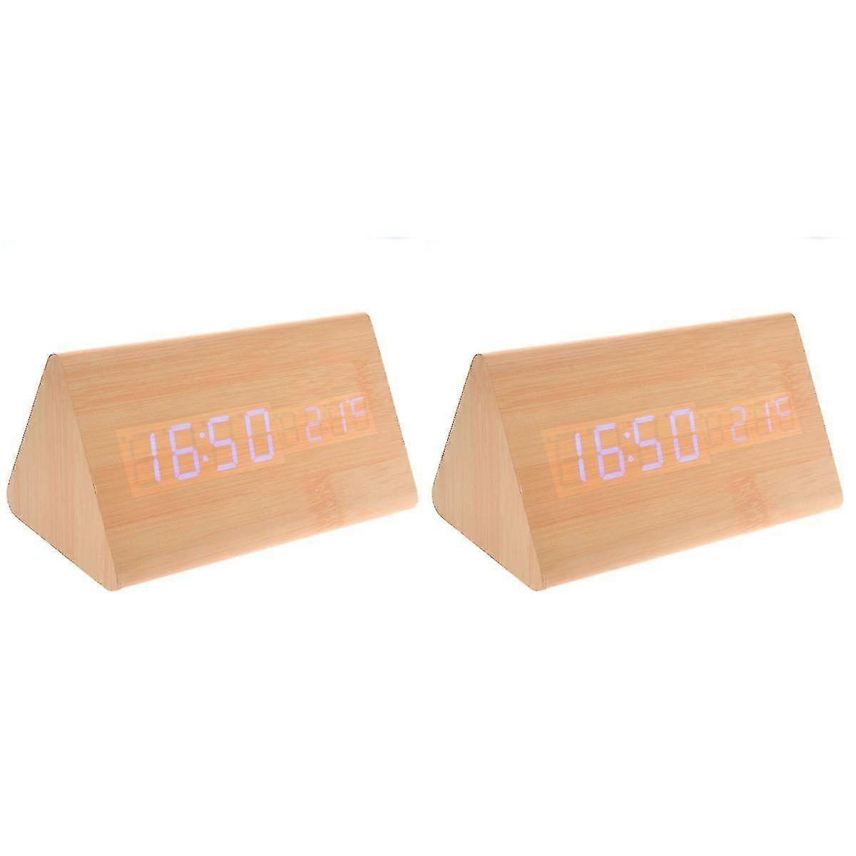 Triangle Shaped LED Digital Desk Clock with Voice Control, Blue Light, Temperature Display, USB/AAA Powered