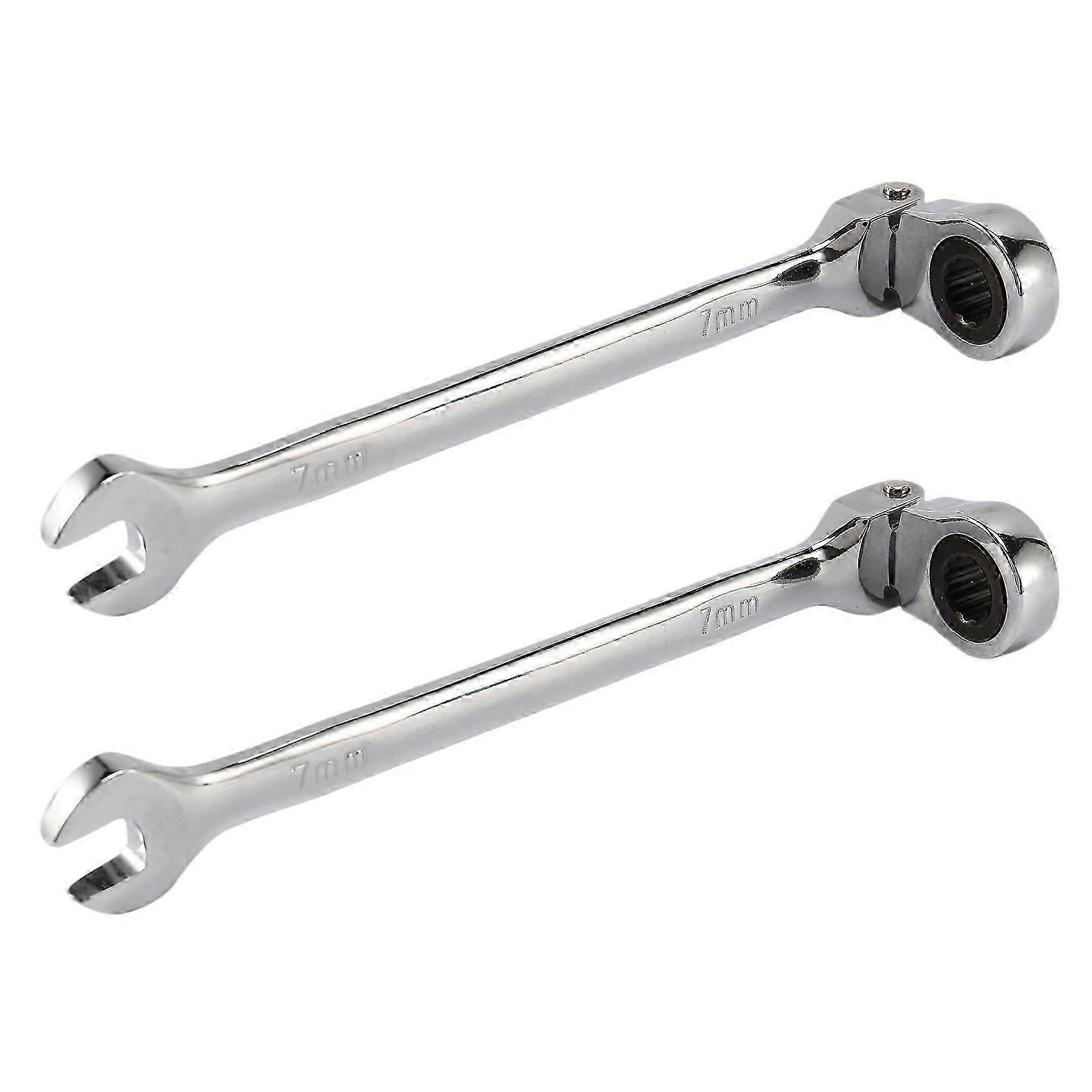 2X 7mm Flexible Head Ratchet Action Wrench Spanner Nut Tool