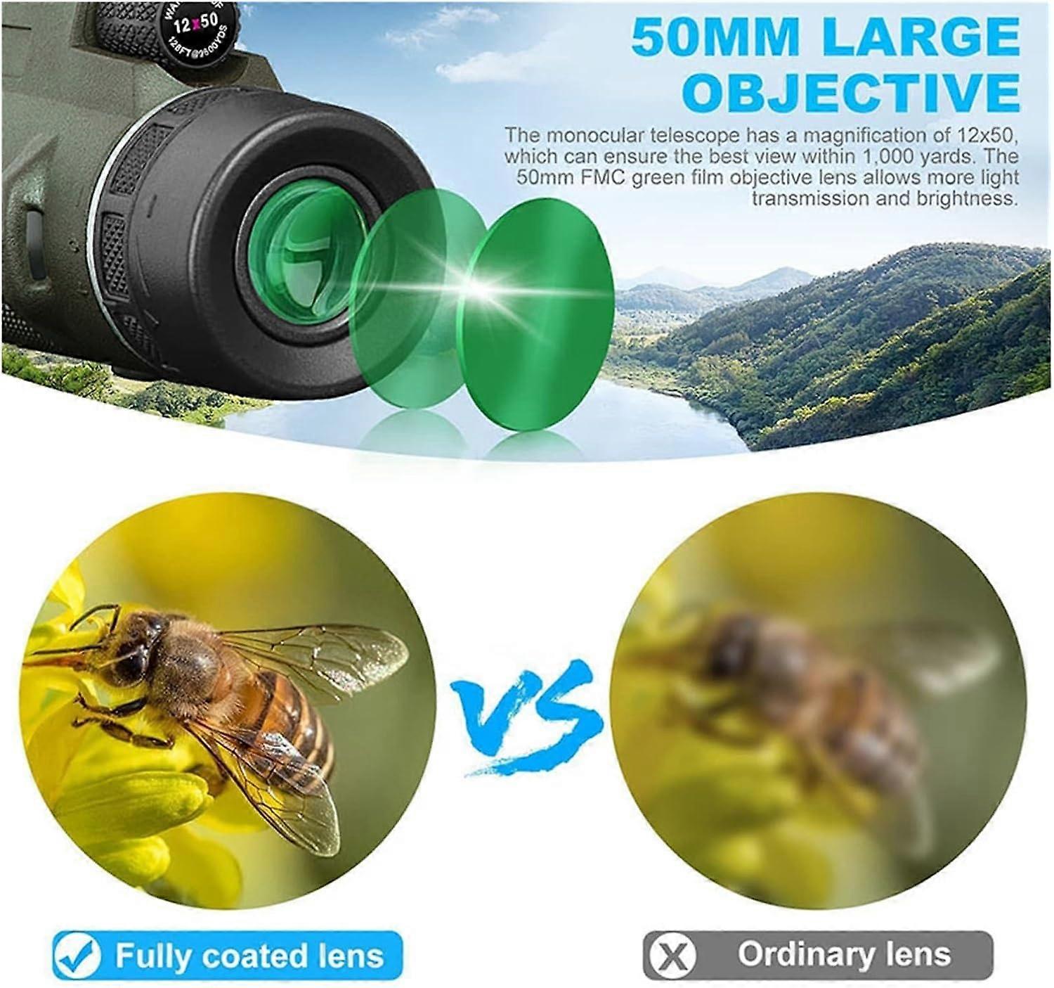 80X100 HD Monocular Telescope 8000M Long Range Zoom Bak4 Prism for Hunting and Camping with Tripod Phone Clip