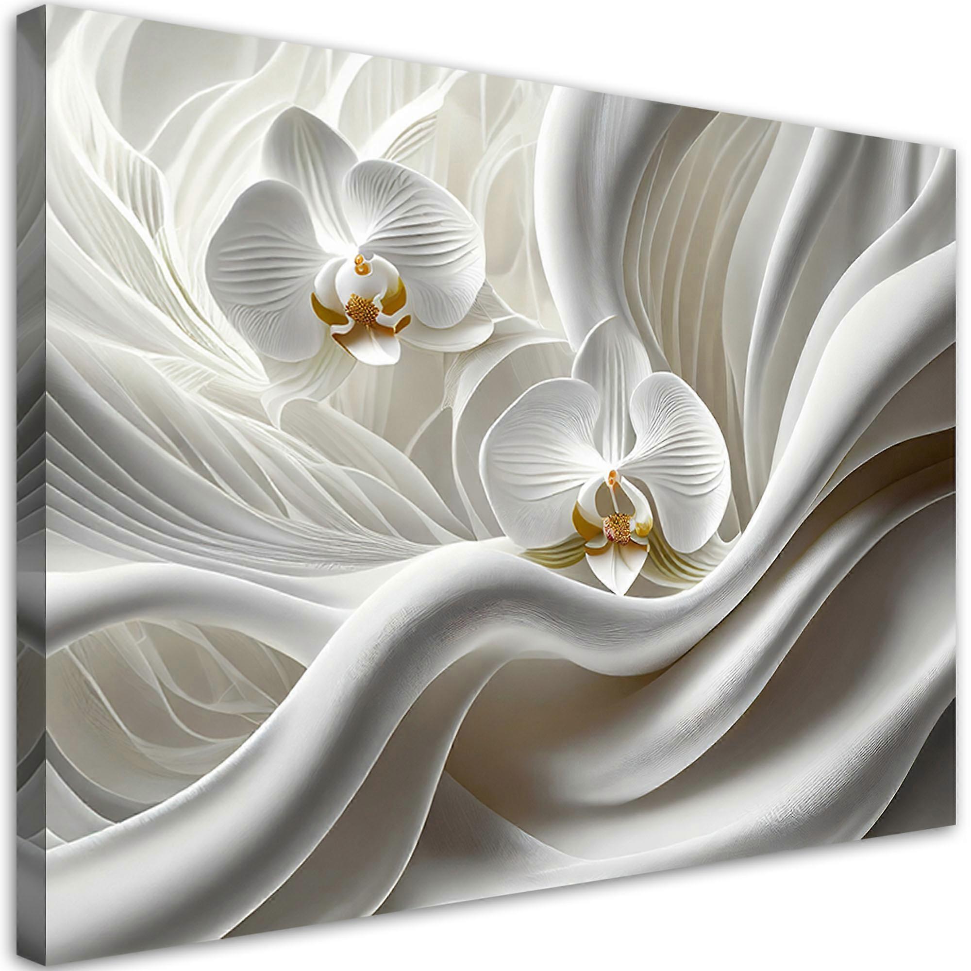 Impression sur toile, orchidée blanche et abstraction 3D - 90x60