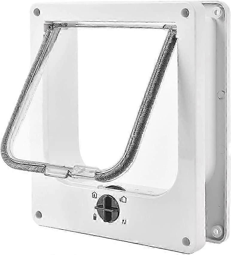 Cat Door,4-Way Magnetic Pet Door,Easy to Install,Manual Sliding Pet Door on Wall/Wood/UPVC Door(White,L)