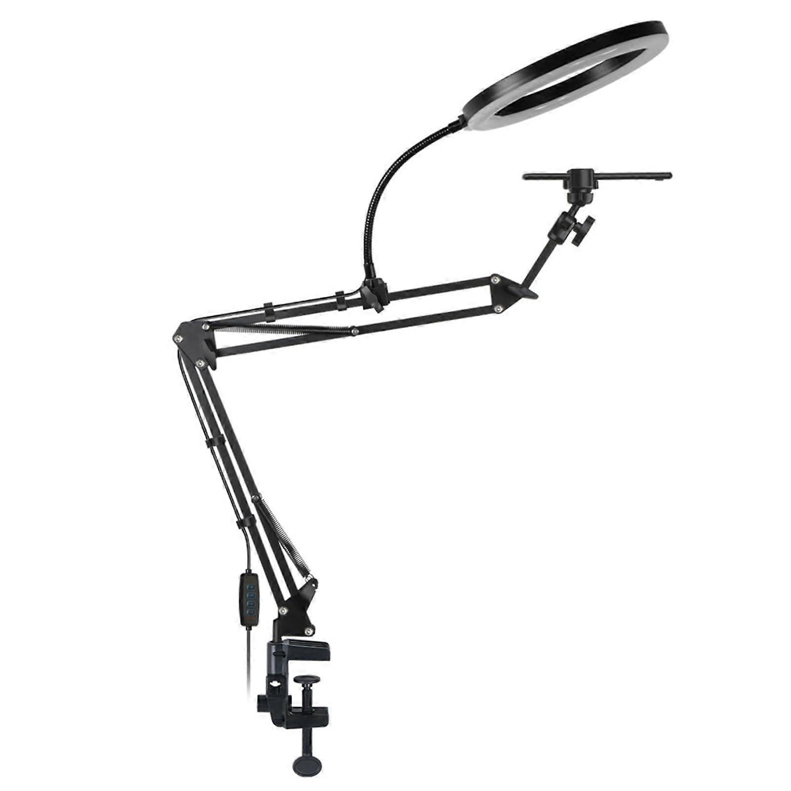 Overhead camera mount, desk stand, phone holder with adjustable arm, table stand with gimbal/fill lights for live streaming recordings