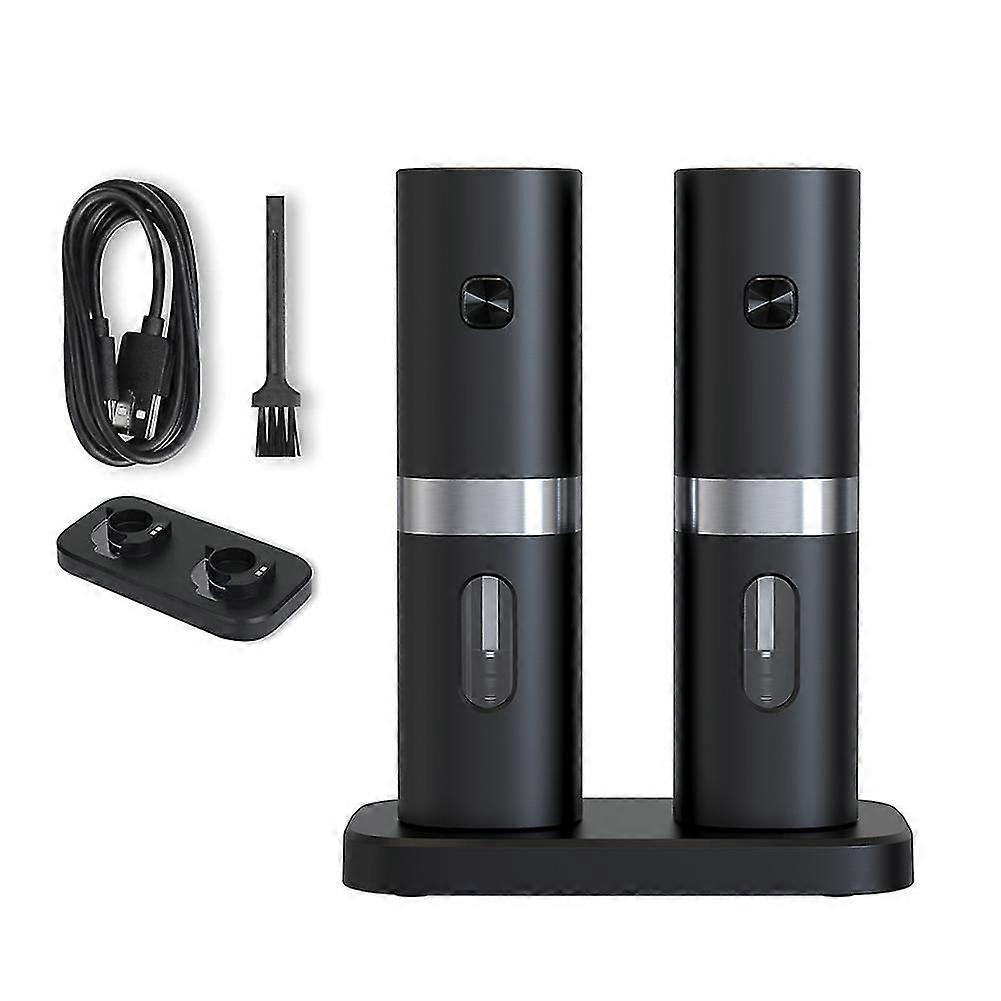 Electric Automatic Salt and Pepper Grinder Set with Rechargeable Base 2 Adjustable Coarseness Porta
