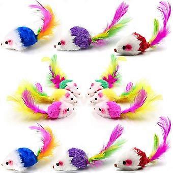 12 Pices Souris Jouet Chat Interieur avec Hochet Sons, 5 Varits de Couleurs Chaton Jouet Souris Plumes Pet Jouet Jeux Chats pour Chat Chaton Animaux D