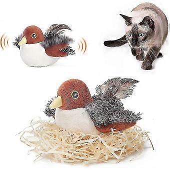 Rechargeable Flapping Bird Sparrow Cat Toy - Lifelike Chirp Tweet, Touch Activated