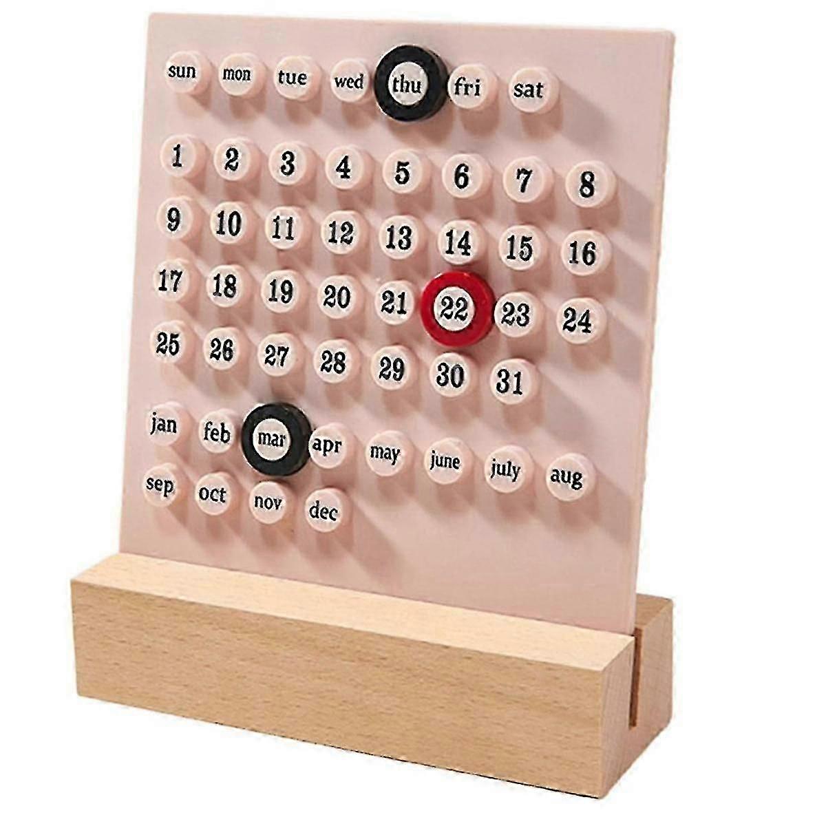 Wooden Desk Calendar Perpetual Calendar Retro Home Unique Gifts,month Date Display, Desk Decorations For Office, Pink