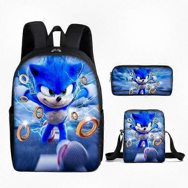 Sonic-teemainen kolmiosainen koulusetti - reppu, olkalaukku ja penaali anime-faneille | Värikäs ja tukeva mallisto