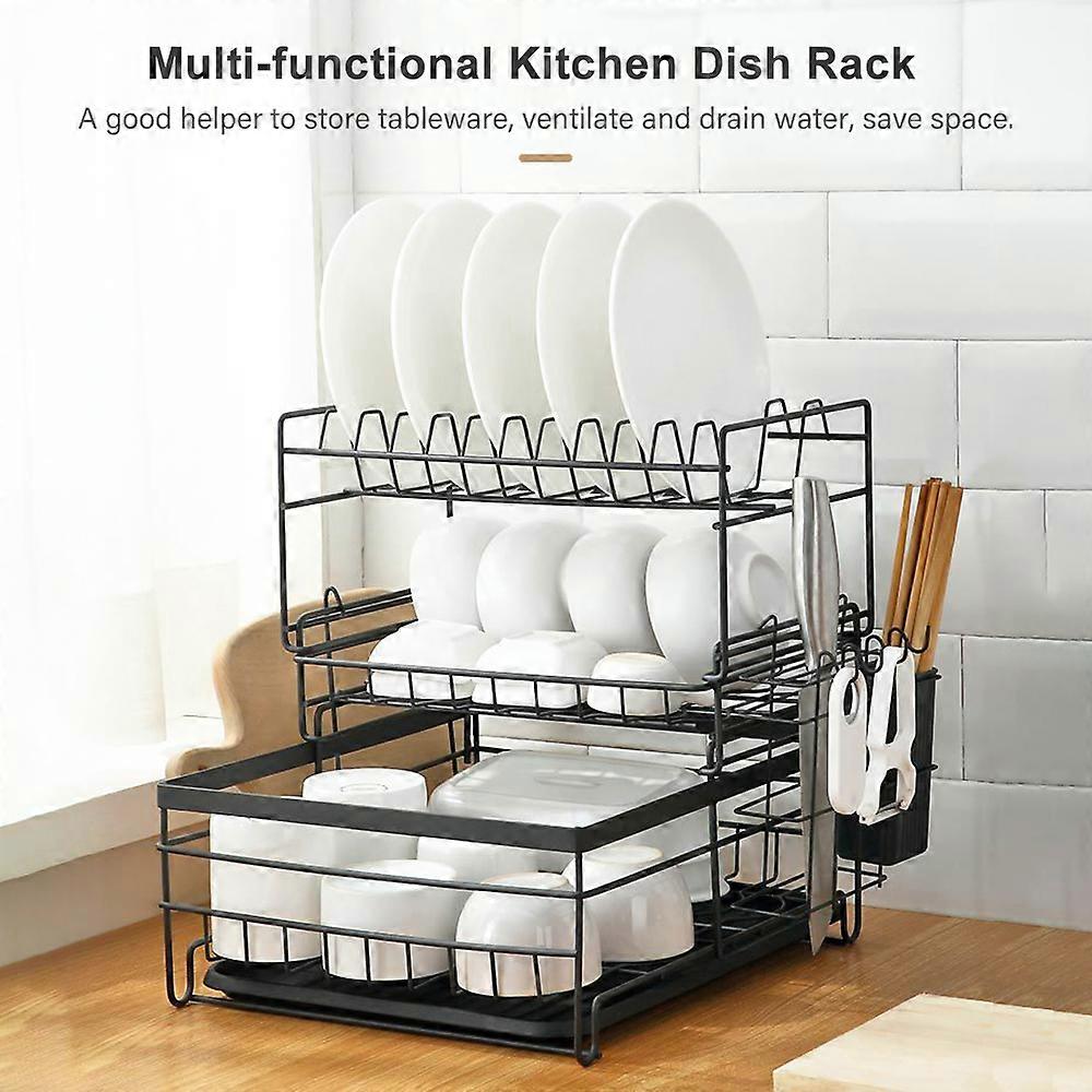 Drying with Detachable Drainboard 3-Tier Racks for Kitchen Counter Dish Drainer Set Utensils Cutting Board Holder Bowl Rack