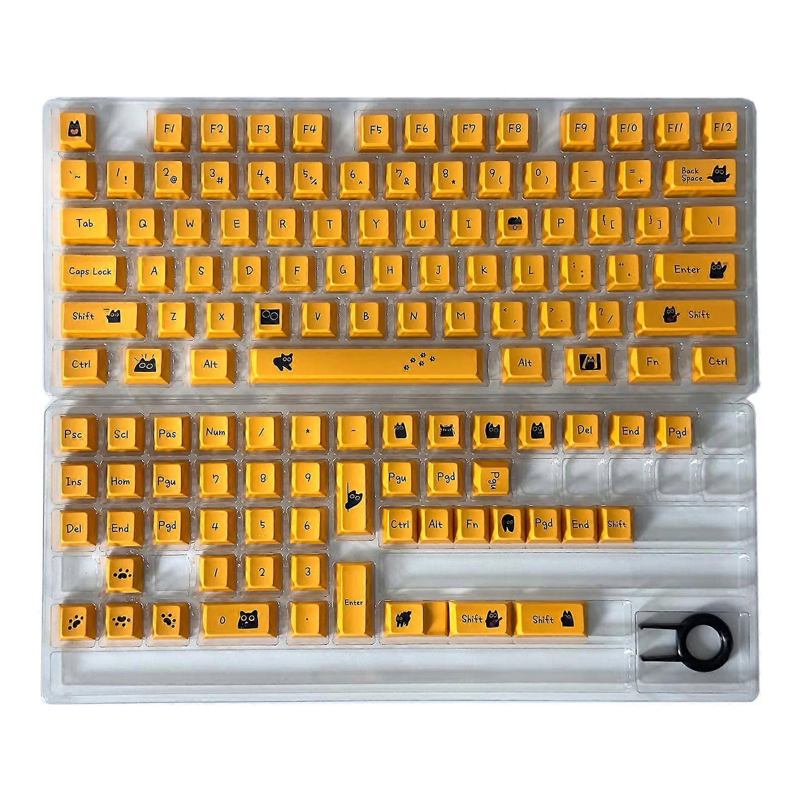 Little Black Kitten Keycaps 126Pieces Heat Sublimated PBT Keycaps Set Customization for Mechanical Keyboards