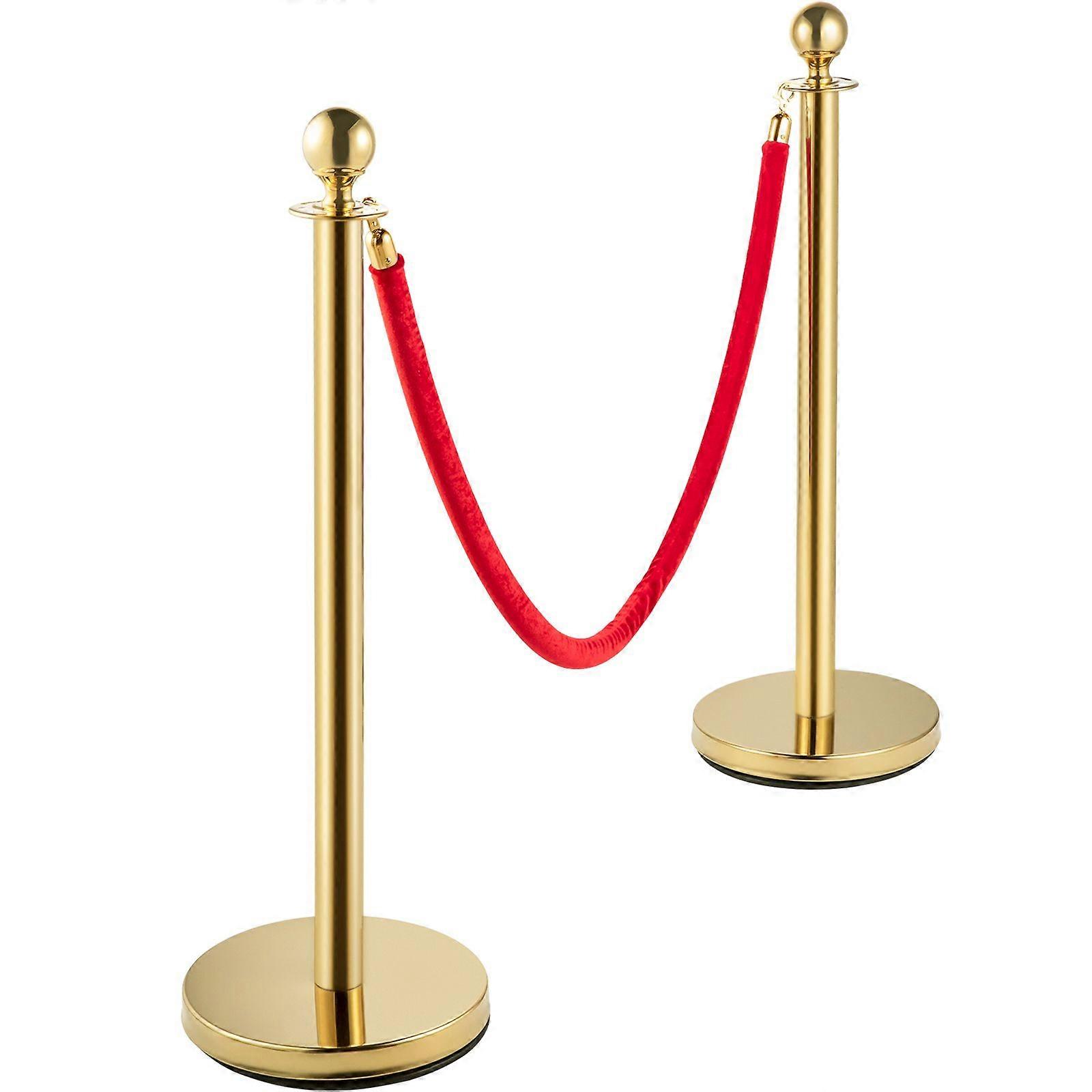 4PCS Barrier Posts Crowd Control Stanchion 2 Ropes Velvet Rope VIP Bank Queue