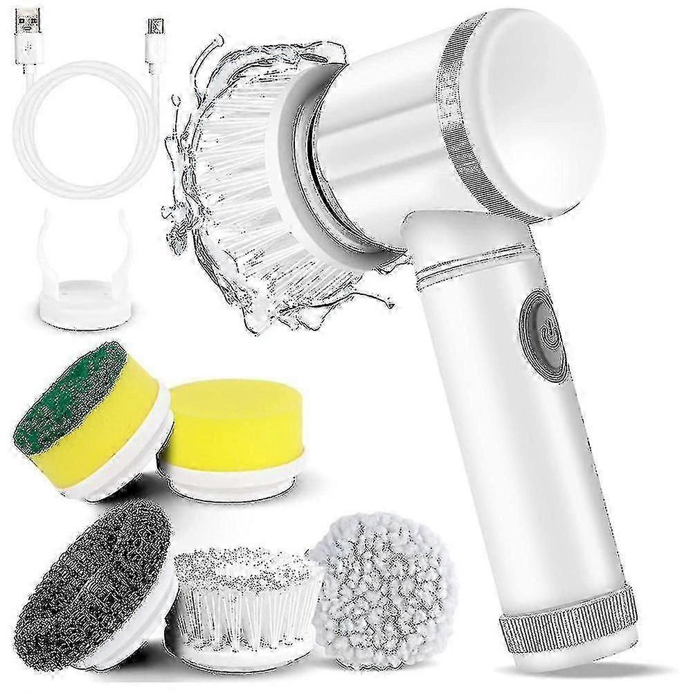 Brosse de nettoyage électrique avec 5 têtes de brosse remplaçables pour baignoire, sol