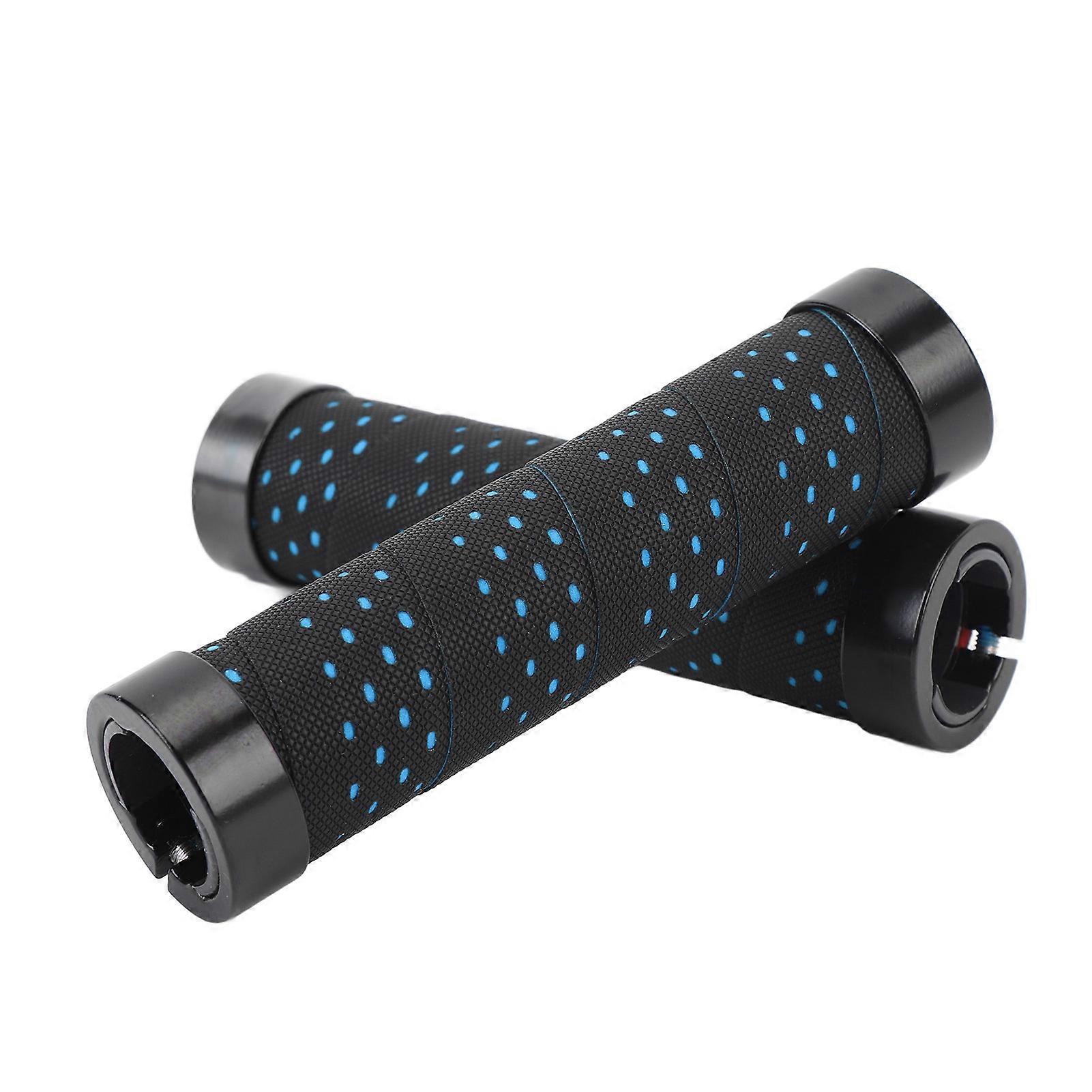 2 Set Cycle Handlebar Grip Set Anti Slip Dual Locking PU Comfortable Cycle Handle Grip Set 22.2mm Black with Blue Base 
