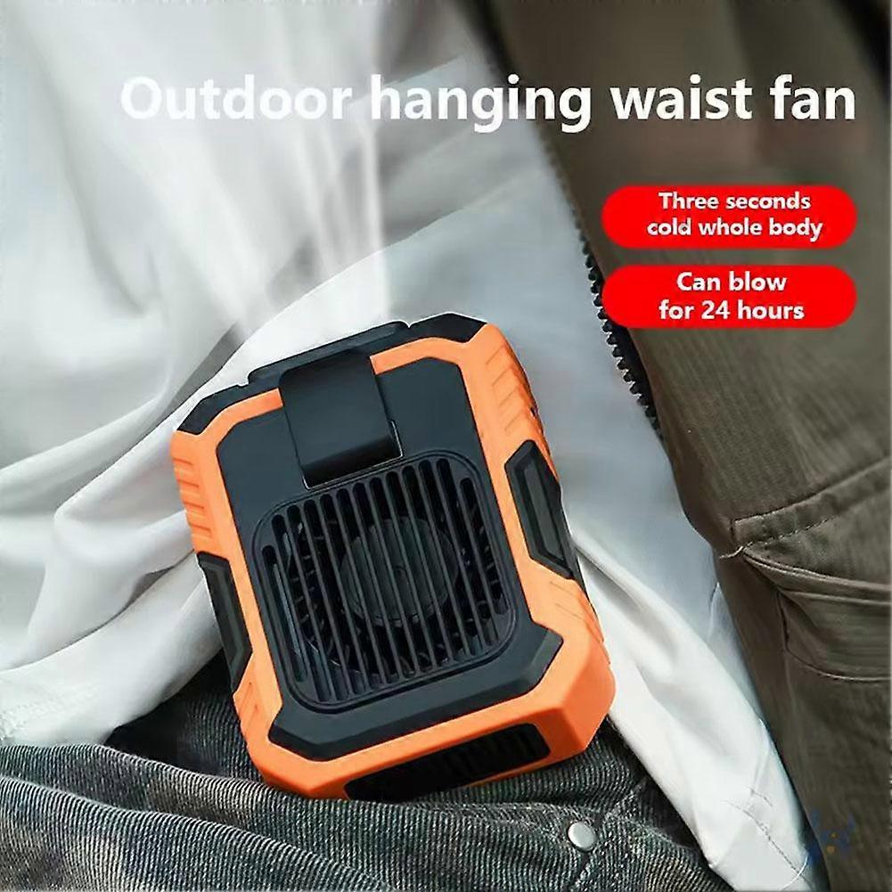 Orange (A)$Waist-hanging fan portable waist clip usb charging portable outdoor leafless neck-hanging fan desktop handheld small fan
