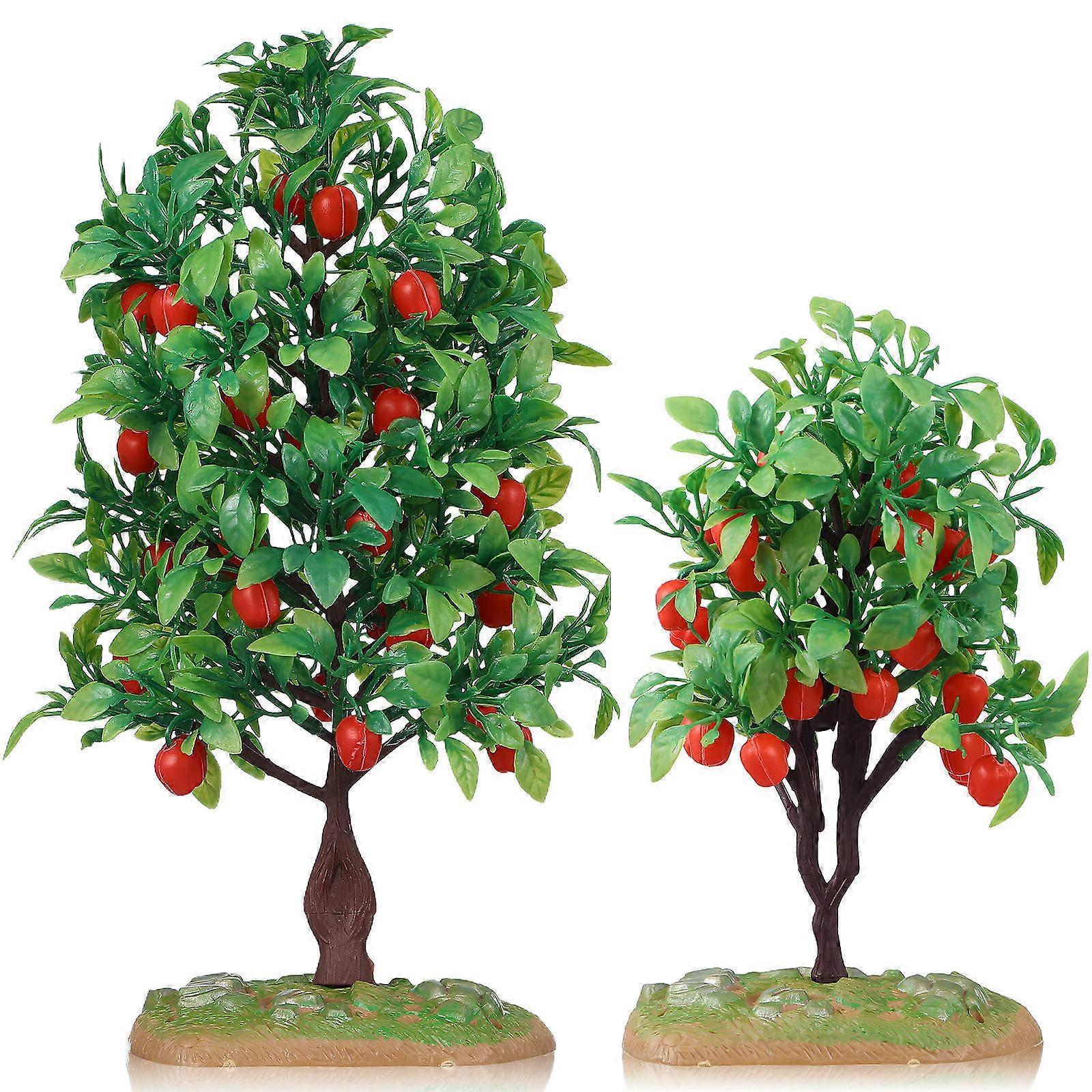 2pcs Mini Apple Tree Models, Lifelike Fruit Tree Decor for Dioramas, Crafts, Home and Office Display