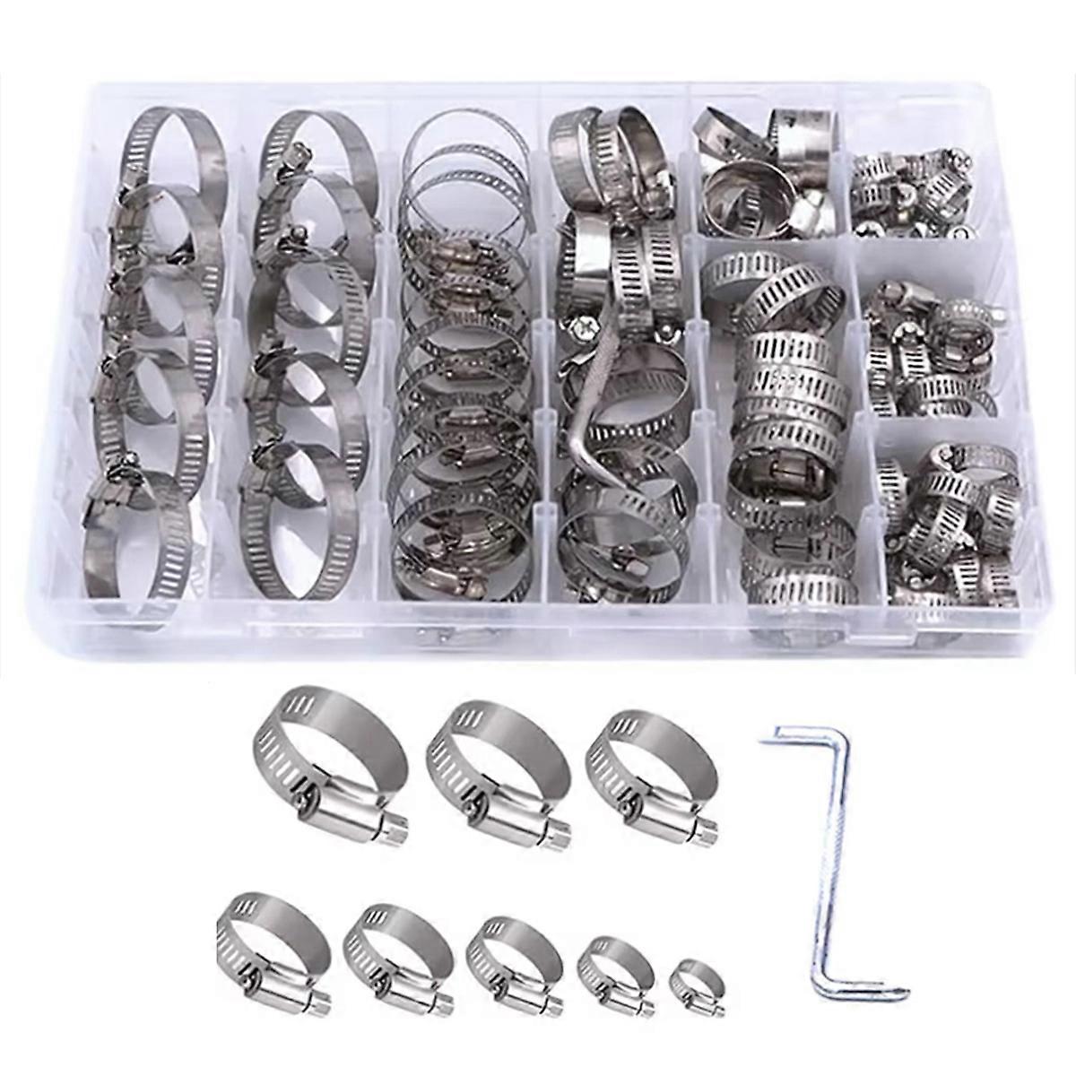 Stainless Steel Hose Clamps Set,8-44mm Adjustable Water Pipe Clamps,Trachea Fixed Ring Clamps for P