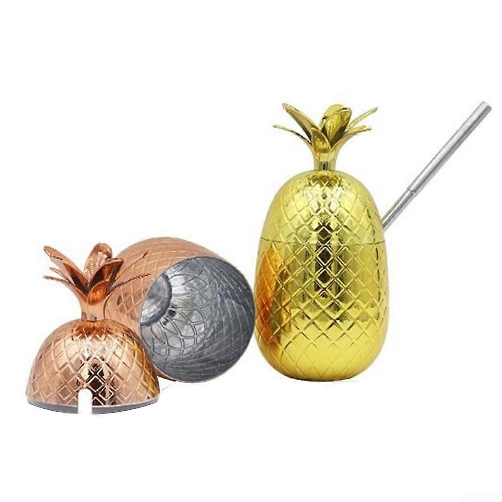 Detachable Pineapple Cup With Straw For Serving Drinks At Fun Summer Parties Pineapple-Shaped Gold Color Drinkware