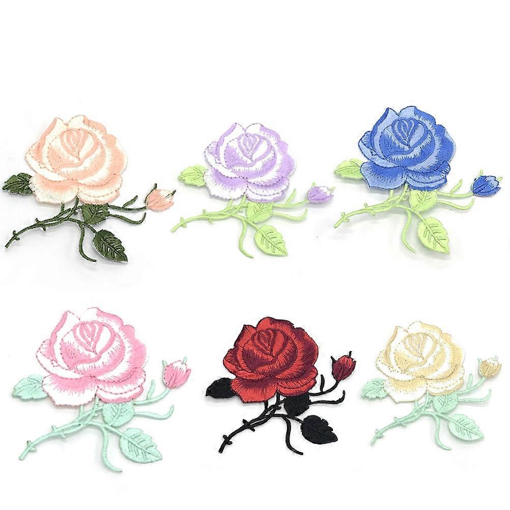 broderad applikation blandad färg ros blomma klistermärke för dans fest kläder konsthantverk 6st